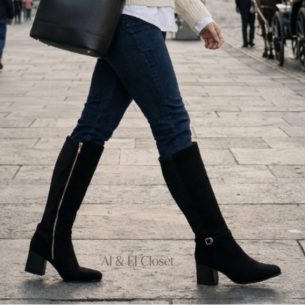 Blondo Twyla Waterproof Tall Boots Black Suede Size 9M Block Heel New In Box